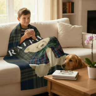 Vintage Teddy Bear Plaid Name Blanket