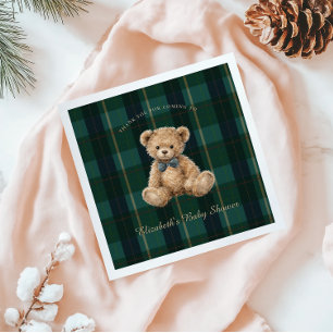 Vintage Teddy Bear Plaid Polo Baby Shower Napkin