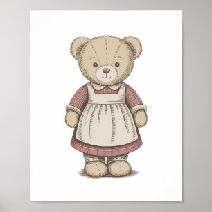 Vintage Teddy Bear Poster, Cute Nursery Wall Art, Poster