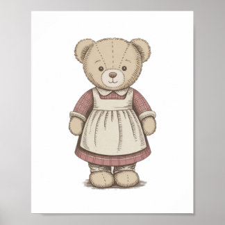 Vintage Teddy Bear Poster, Cute Nursery Wall Art,  Poster