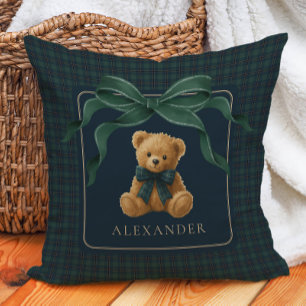 Vintage Teddy Bear Tartan Plaid Baby Boy Nursery Cushion