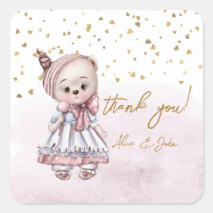 Vintage Teddy Bear Thank You Square Sticker