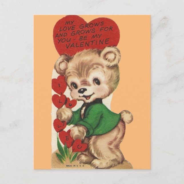 Vintage Teddy Bear Valentine Holiday Postcard (Front)