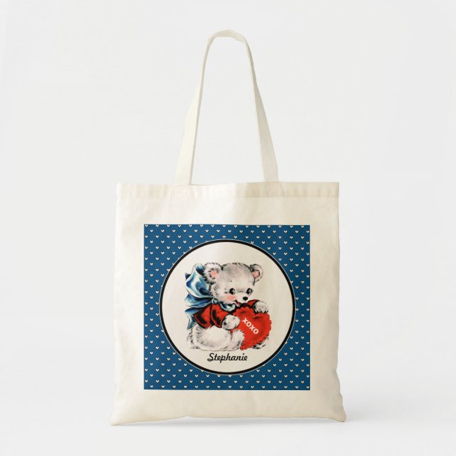 Vintage Teddy Bear Valentine's Day Gift Tote Bag (Front)