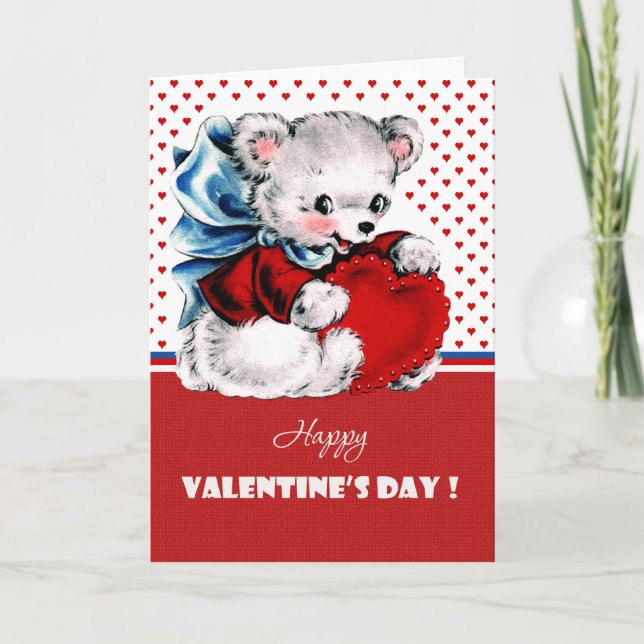 Vintage Teddy Bear Valentine's Day Greeting Cards (Front)