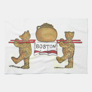 Vintage Teddy Bears Carrying Bean Pot Tea Towel