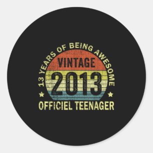 Vintage Teenager Awesome Since 2013 13th Birthday  Classic Round Sticker