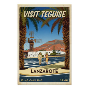 Vintage Teguise Lanzarote Spain Travel Poster