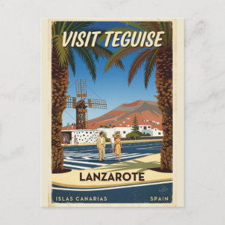 Vintage Teguise Lanzarote Spain Travel Poster Postcard