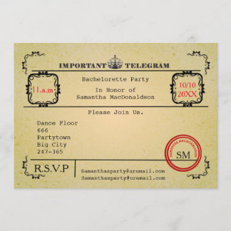Vintage telegram bachelorette party invitation