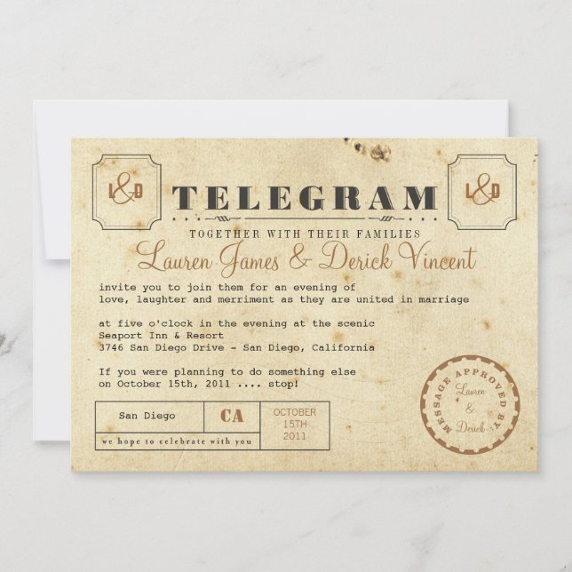 Vintage Telegram Invitation Card (Front)