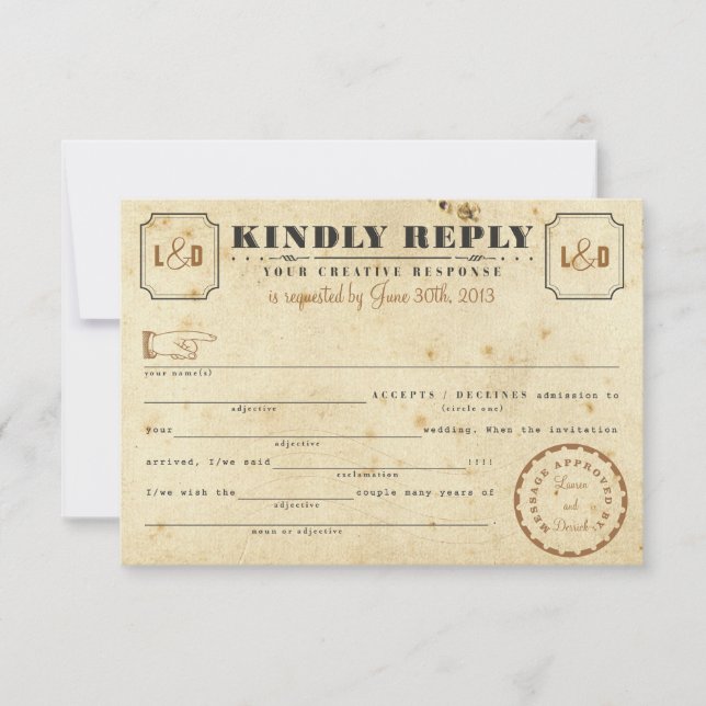 Vintage Telegram Libs Response Card (Front)