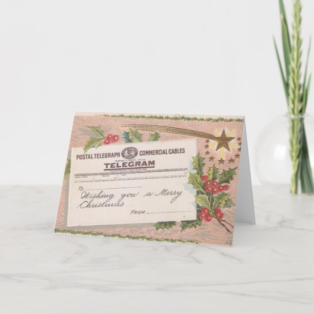 Vintage Telegram Merry Christmas Holiday Card (Front)