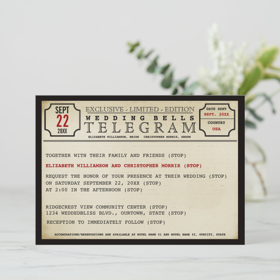 Vintage Telegram Style Wedding Invitation Zazzle