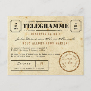 Vintage Télégramme Réservez la Date Save The Date