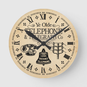 Vintage Telephone and Telegraph, Phone Round Clock