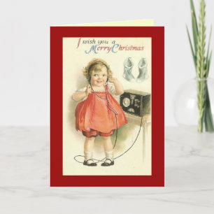 Vintage Telephone Girl Christmas Greeting Card