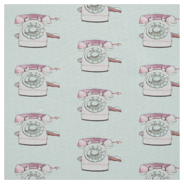 Vintage Telephone Pattern Repeat - Seafoam Fabric (Swatch)