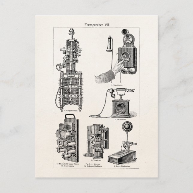 Vintage Telephones Illustration Phone Retro Phones Postcard (Front)