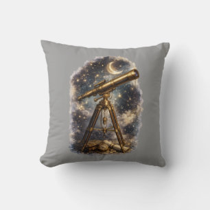 Vintage Telescope Starry Night Sky Astronomy Throw Cushion