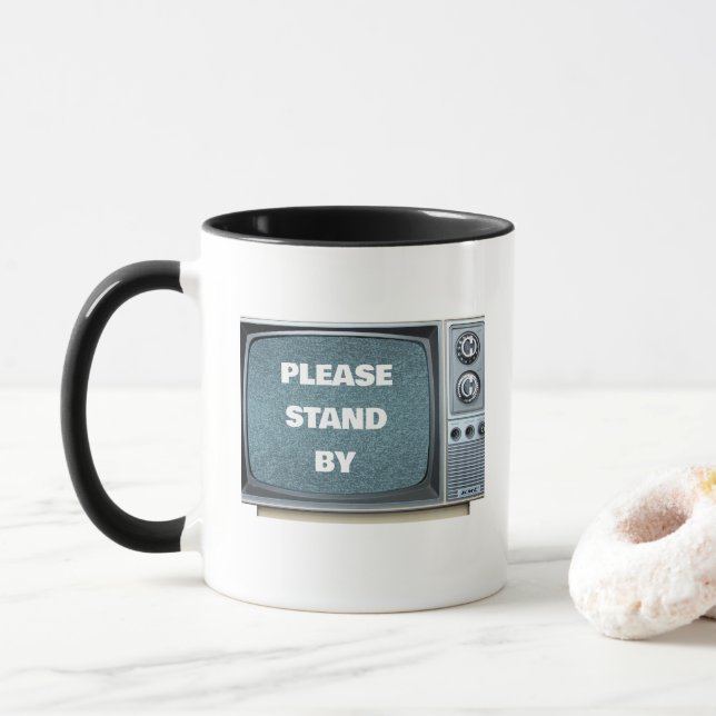 Vintage Television Set, Static, Please Stand By Mug (With Donut)