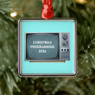 Vintage Television Set with Static Screen Metal Tree Decoration