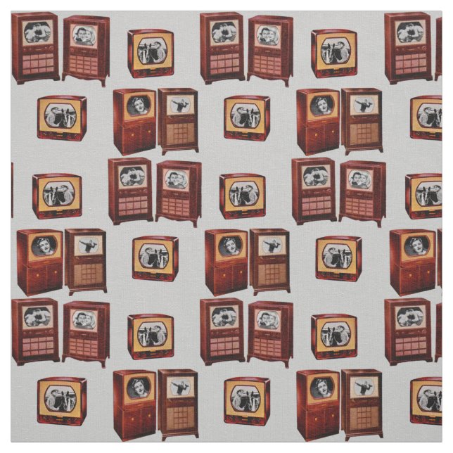 vintage television sets novelty print fabric (Swatch)