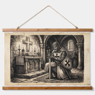 Vintage Templar Knight Archival Canvas Wall Hang Hanging Tapestry