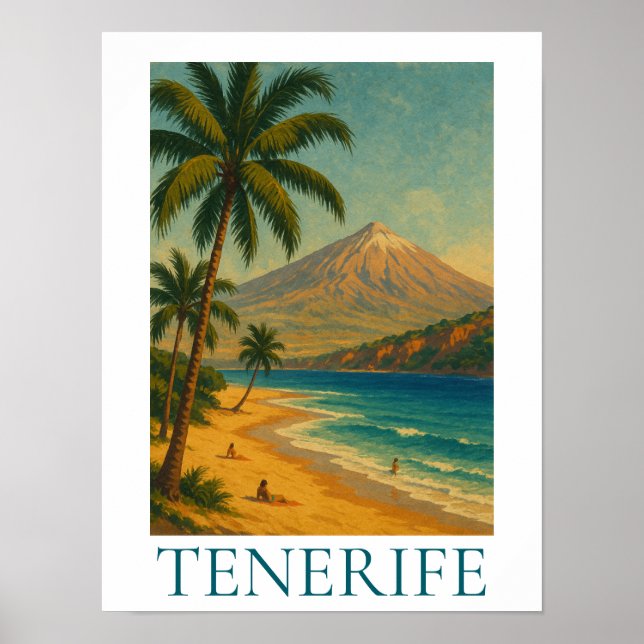Vintage Tenerife Canary Island Beach Playa Travel Poster (Front)