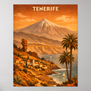 Vintage Tenerife Canary Island Mount Teide Travel Poster