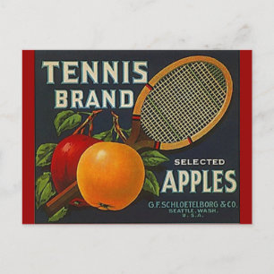 Vintage Tennis Brand Apples Racket Crate Postcards