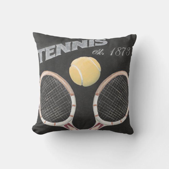 Vintage Tennis Chalkboard Design Cushion (Front)