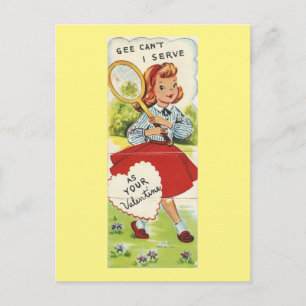 Vintage Tennis Girl Valentine Holiday Postcard