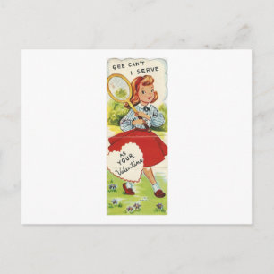 Vintage Tennis Girl Valentine Holiday Postcard