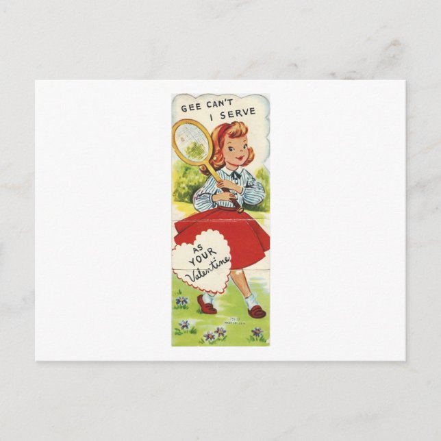 Vintage Tennis Girl Valentine Holiday Postcard (Front)
