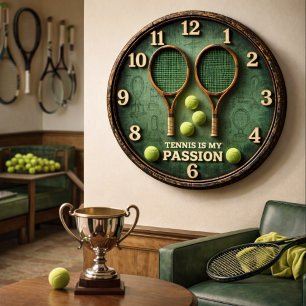 Vintage Tennis Passion Design Large Clock