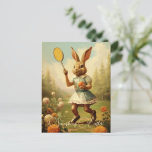 Vintage Tennis player cute Easter Bunny Holiday Postcard