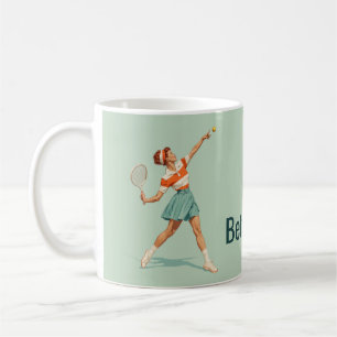 Vintage Tennis Serve Illustration Coffee Mug