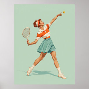 Vintage Tennis Serve Illustration Poster
