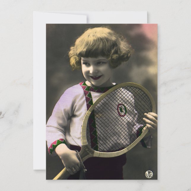 Vintage Tennis Sports, Happy Girl with Racket (Front)