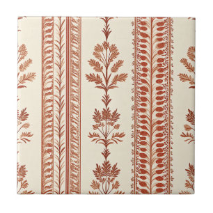 Vintage Terracotta Botanical Toile on Cream Tile