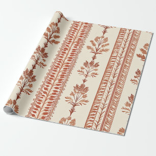 Vintage Terracotta Botanical Toile on Cream Wrapping Paper