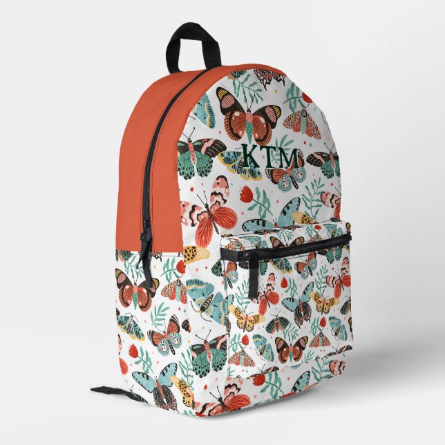 Vintage Terracotta Butterfly & Moth Personalised  Printed Backpack (Back Corner Left)