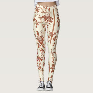 Vintage Terracotta Farm Hen Toile Design Leggings