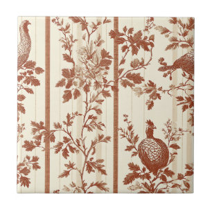 Vintage Terracotta Farm Hen Toile Design Tile