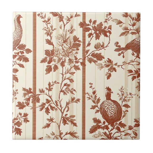 Vintage Terracotta Farm Hen Toile Design Tile (Front)