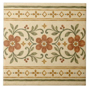 Vintage Terracotta Floral Garden Ribbon Border Tile