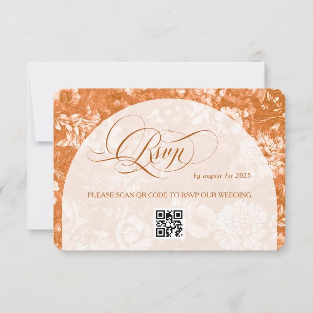 Vintage Terracotta Floral Wedding  RSVP Card (Front)