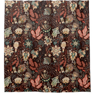 Vintage Terracotta Folk Paisley Earthy Floral Shower Curtain