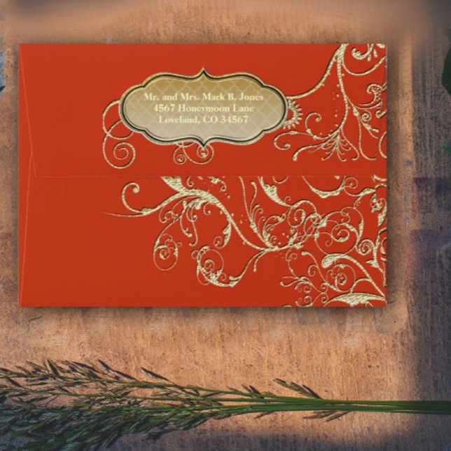 Vintage Terracotta Gold Swirl Wedding Envelope (Creator Uploaded)